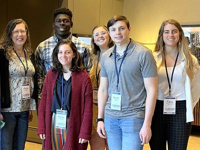 Professor Dr. Paula Whitaker (left) with Psychology students Miles Raven and Trinity Spencer (top) and Naomi Portugal, Ethan Speece and Tiara Battermann. (Photo provided)  