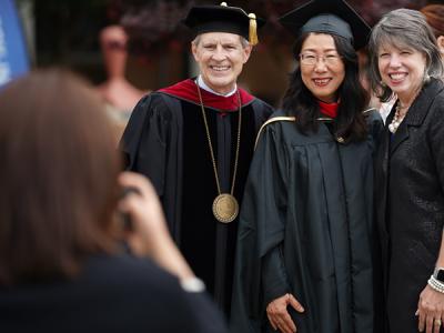 Gao Shan poses with CIU President Dr. Bill Jones and his wife Debby. (Photo by Noah Allard)