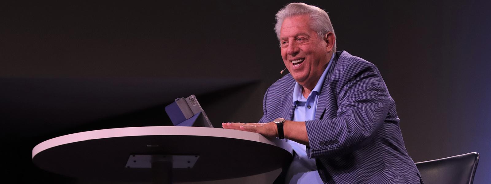 John C. Maxwell speaks to over 800 people in Shortess Chapel. (Photo by Kierston Smith) 