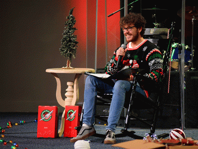 CIU student Darren Scott reads "Twas the Night Before Christmas" in his Irish brogue. 