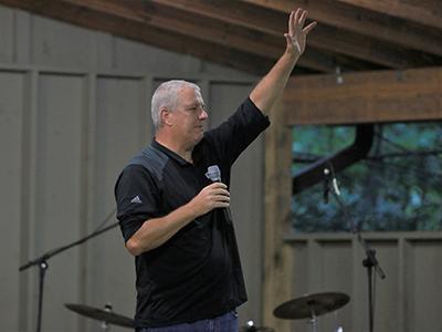 Adrian Despres of Forge Kingdom Building Ministries brings a message at the retreat.
