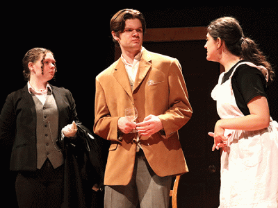 Joel Baumgarten (center) as Dr. Jekyll and Mr. Hyde. (Photo by Sarah Kate Merrill, CIU Student Photographer)