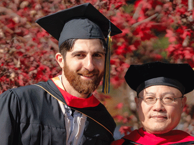 Gvidon Stamboltsyan from Armenia poses in The Quad with Professor Dr. Zhiqui Xu. (Photo by Noah Allard)