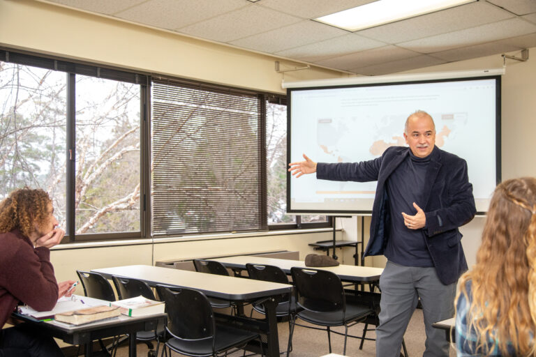 Dr. Cuartas teaches an intercultural studies class at Columbia International University, engaging students in discussion.