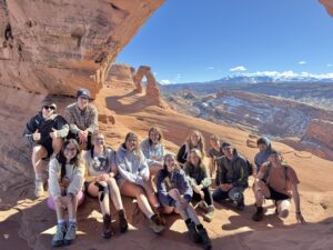 VOX Gap Year students hiking together on an outdoor adventure trip, building teamwork and faith during the Christian gap year program.